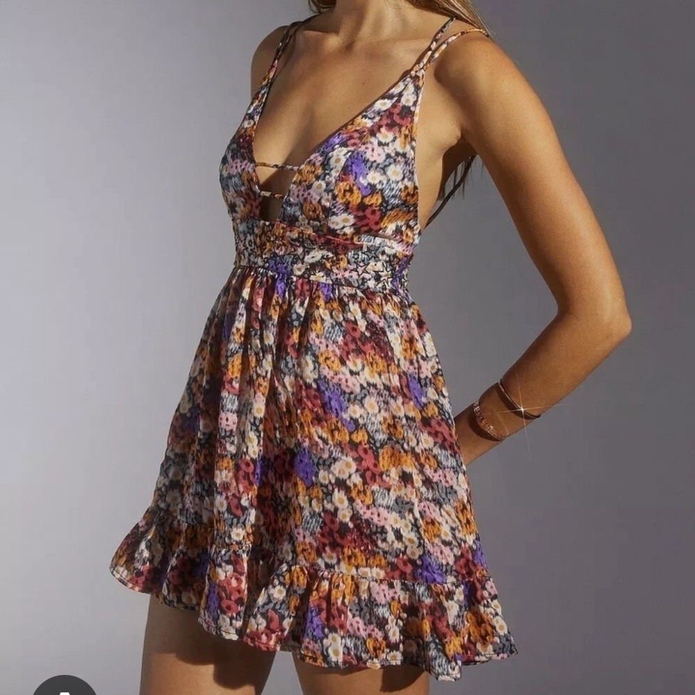 Urban Outfitters Multicolor Floral Mini Silky Boho Dress Small